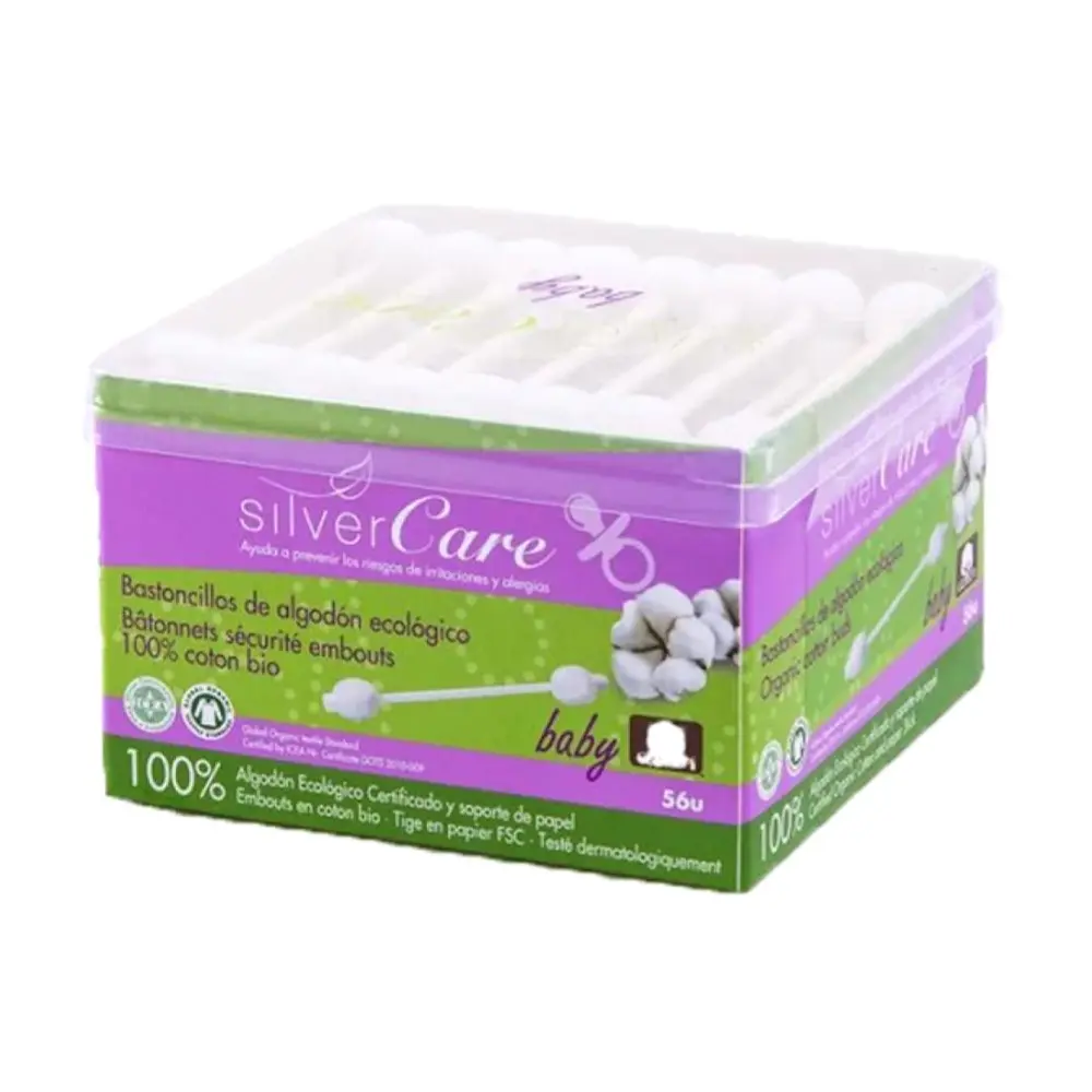 Bông Tăm Hữu Cơ Cho Bé, Organic Cotton Baby Safety Buds, 56 Cái - SILVERCARE